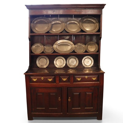 Lot 1700 - A George III oak dresser, with plate rack, 200...
