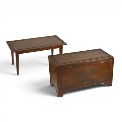 Lot 1705 - A Chinese teak chest and coffee table,...