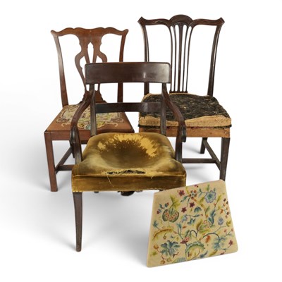 Lot 1728 - Three Georgian mahogany dining chairs, tallest...