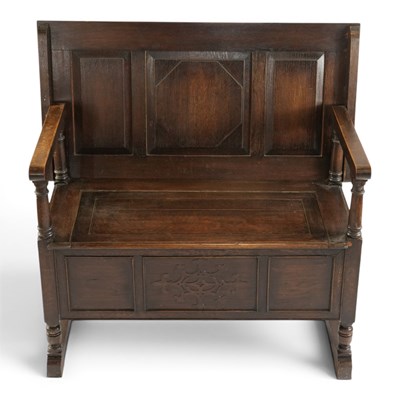 Lot 1681A - A George V oak monks' bench, circa 1930, 100...
