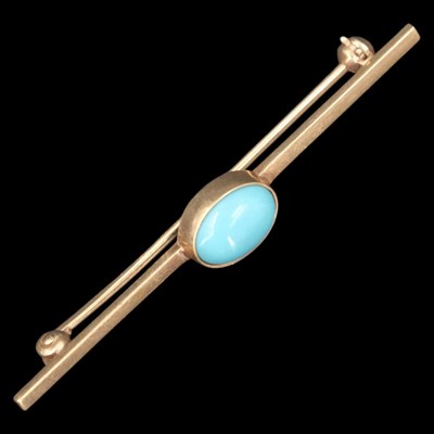 Lot 1291 - A 1980s turquoise and 9 ct gold bar brooch,...