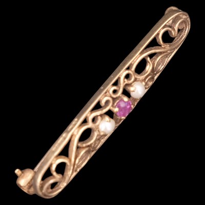 Lot 1292 - A 1980s almandine, pearl and 9 ct gold...