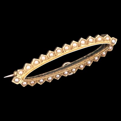 Lot 1250 - A Victorian seed-pearl and 15 ct gold navette...