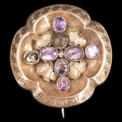 Lot 1251 - A Victorian amethyst and gold quatrefoil...