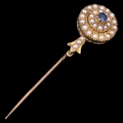 Lot 1254 - A Victorian sapphire and split-seed pearl...