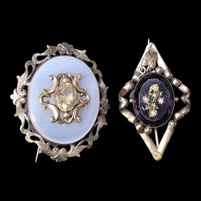 Lot 1417 - Two Victorian gilt metal-mounted brooches, one...