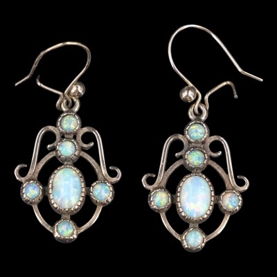 Lot 1322 - A pair of late 20th Century opal and 9 ct gold...