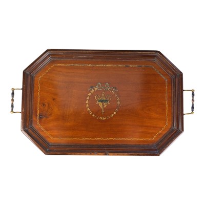 Lot 900 - An Edwardian mahogany tea tray, of canted...