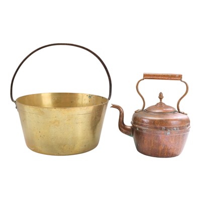 Lot 845 - An iron-handled brass jam pan, together with a...