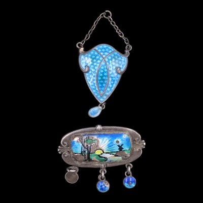 Lot 1201 - An Art Nouveau-influenced enamelled silver...