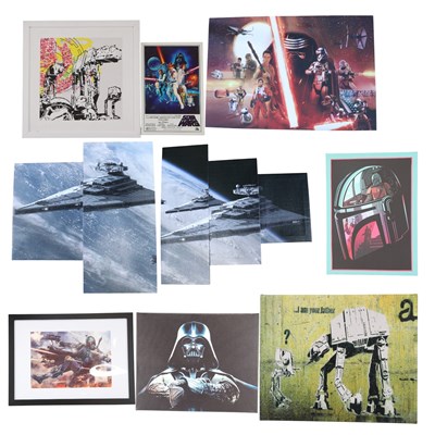 Lot 709 - A group of Star Wars canvas and other prints,...