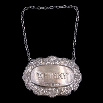 Lot 1106 - A 1970s silver whisky bottle ticket / decanter...