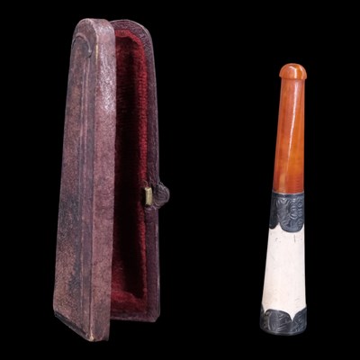 Lot 1116 - A cased late Victorian silver-collared cheroot...