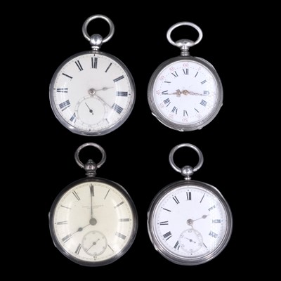 Lot 1475 - Four Victorian silver key-wound pocket watches,...