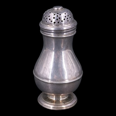 Lot 1131 - A George I/II silver baluster pounce pot,...