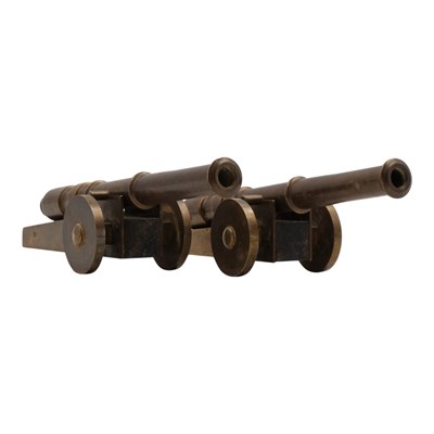 Lot 872 - A pair of hand-made brass model cannons, on...