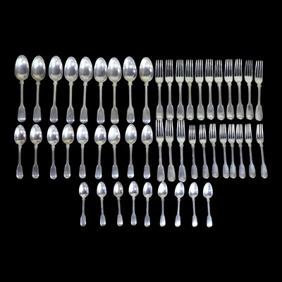 Lot 1137 - Georgian silver Hanoverian pattern flatware,...