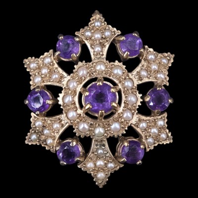 Lot 1356 - A late 20th Century amethyst, pearl and 9 ct...
