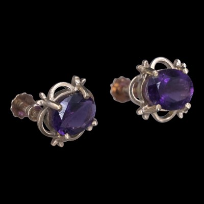Lot 1360 - A pair of vintage amethyst and 9 ct yellow...