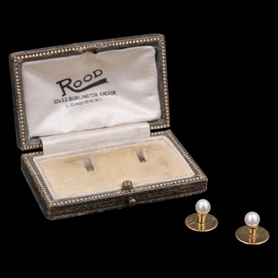 Lot 1296 - A cased pair of vintage pearl and 18 ct yellow...