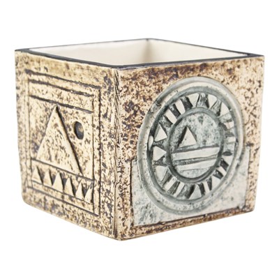 Lot 976 - A 1970s Troika Pottery cube vase decorated by...