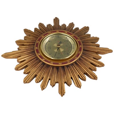 Lot 1492 - A mid-20th Century gilt cartel aneroid wall...