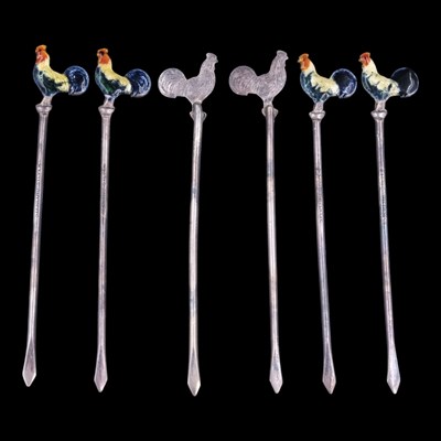 Lot 1099 - A set of six vintage enamelled silver cocktail...