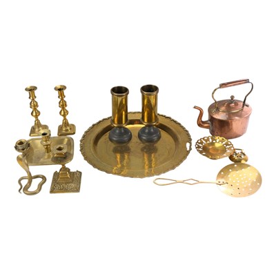Lot 868 - Decorative brassware including a Chinese tray,...