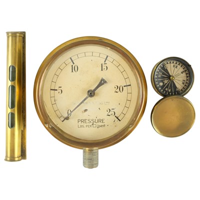 Lot 638 - A brass magnetic compass together with a...