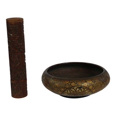 Lot 962 - An Indian finely relief-carved cylindrical...