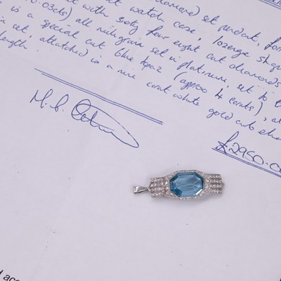 Lot 1387 - A vintage blue topaz, diamond and platinum...