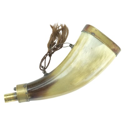 Lot 531 - A 19th Century brass-mounted horn powder flask,...