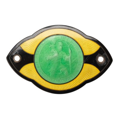Lot 603 - A 1935 enamelled silver Saint Christopher car...