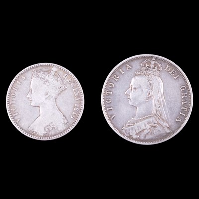 Lot 409 - An 1887 silver half crown coin, together with...