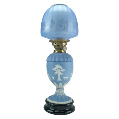 Lot 891 - A Wedgwood Jasperware oil lamp, having a Hinks...