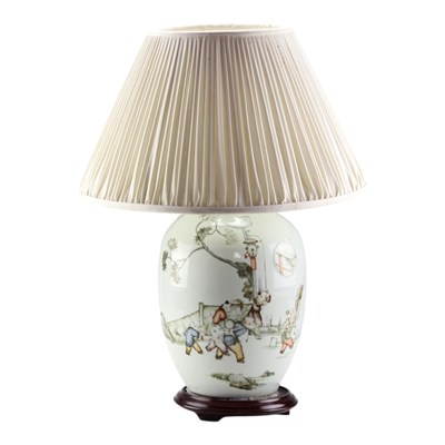 Lot 1570 - A Chinese oviform porcelain table lamp, 38 cm...