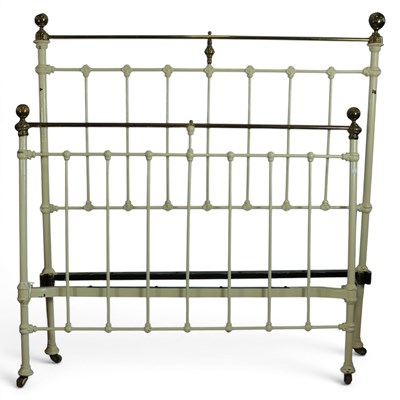 Lot 1603 - A Victorian brass and iron double bed, 4' 6"