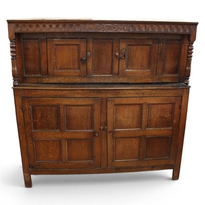 Lot 1633 - A fine George I oak court cupboard, 150 cm x...