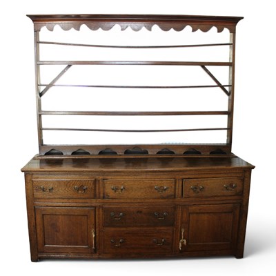 Lot 1658 - A George III joined oak dresser, 193 cm x 49...
