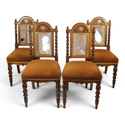 Lot 1681 - Four Victorian caned-oak standard...