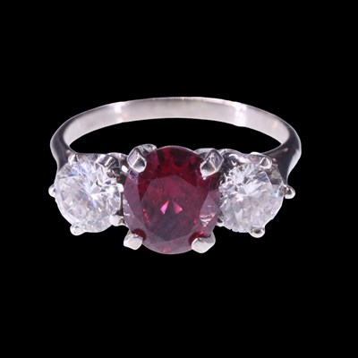 Lot 957 - A fine ruby and diamond ring, comprising a...